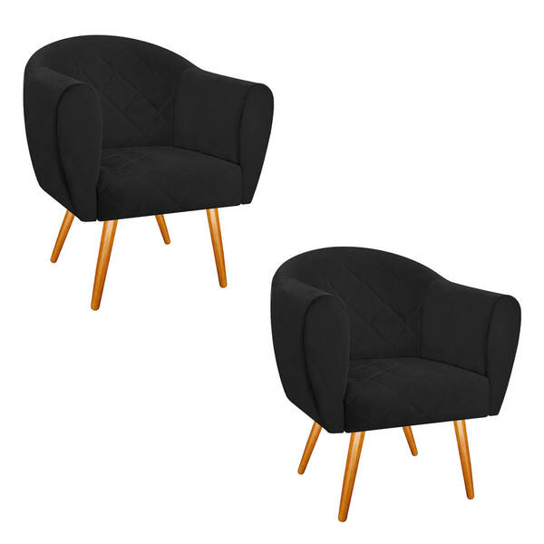 Kit 02 Poltronas Dandara Pés Palito Suede - Doce Sonho Móveis