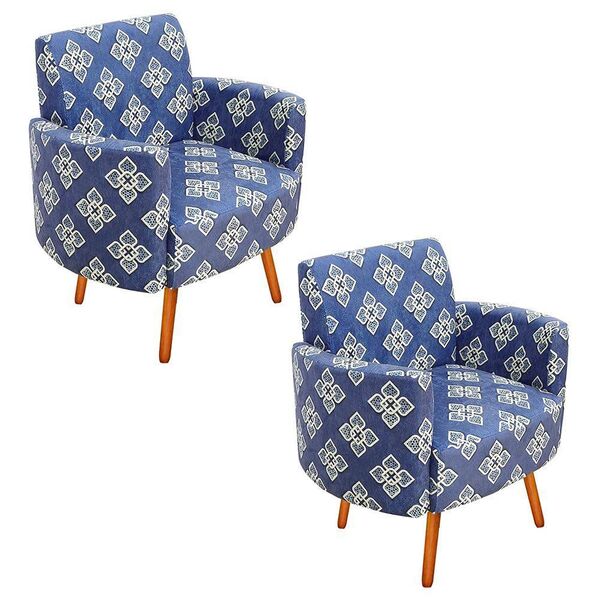 Kit 02 Poltronas Decorativa Agatha Braços Curvo Estampado Flo