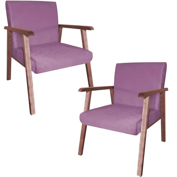 Kit 02 Poltronas Decorativa Alexa Suede Rosa