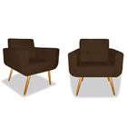 Kit 02 Poltronas Decorativa Anitta Pés Madeira Corano Marrom