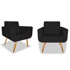 Kit 02 Poltronas Decorativa Anitta Pés Madeira Corano Preto