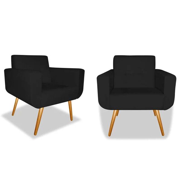Kit 02 Poltronas Decorativa Anitta Pés Madeira Corano Preto