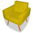 Kit 02 Poltronas Decorativa Anitta Pés Madeira Suede Amarelo