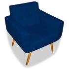 Kit 02 Poltronas Decorativa Anitta Pés Madeira Suede Azul Mar