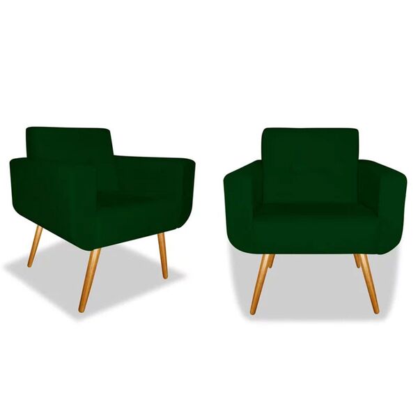 Kit 02 Poltronas Decorativa Anitta Pés Madeira Suede Verde