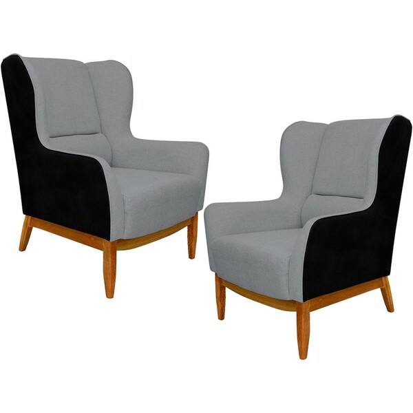 Kit 02 Poltronas Decorativa Base De Madeira Milena D02 Linho