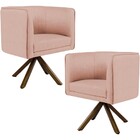 Kit 02 Poltronas Decorativa Base Giratória De Madeira Betina