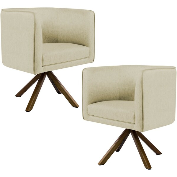 Kit 02 Poltronas Decorativa Base Giratória De Madeira Betina
