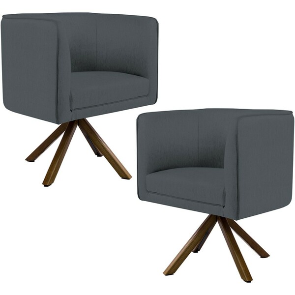 Kit 02 Poltronas Decorativa Base Giratória De Madeira Betina