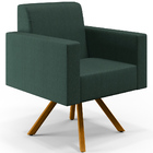 Kit 02 Poltronas Decorativa Base Giratória De Madeira Helô L0