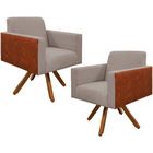 Kit 02 Poltronas Decorativa Base Giratória De Madeira Helô L0