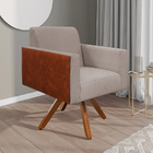 Kit 02 Poltronas Decorativa Base Giratória De Madeira Helô L0