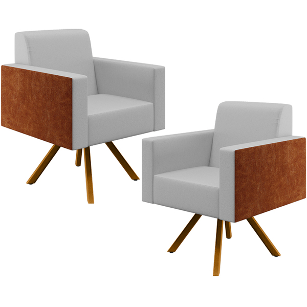 Kit 02 Poltronas Decorativa Base Giratória De Madeira Helô L0