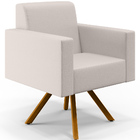 Kit 02 Poltronas Decorativa Base Giratória De Madeira Helô L0