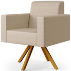 Kit 02 Poltronas Decorativa Base Giratória De Madeira Helô L0