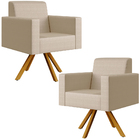 Kit 02 Poltronas Decorativa Base Giratória De Madeira Helô L0