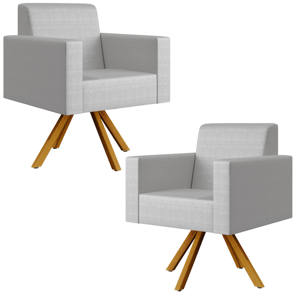 Kit 02 Poltronas Decorativa Base Giratória De Madeira Helô L0