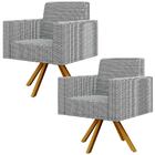 Kit 02 Poltronas Decorativa Base Giratória De Madeira Helô L0