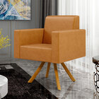 Kit 02 Poltronas Decorativa Base Giratória De Madeira Helô L0