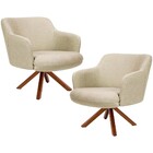 Kit 02 Poltronas Decorativa Base Giratória De Madeira Jade C0