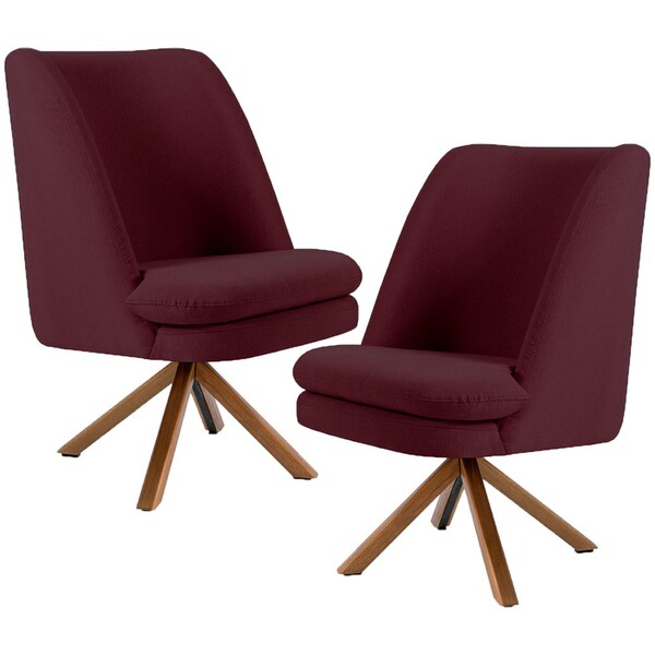 Kit 02 Poltronas Decorativa Base Giratória De Madeira Pérsia