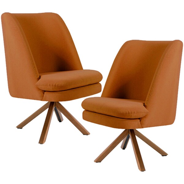 Kit 02 Poltronas Decorativa Base Giratória De Madeira Pérsia