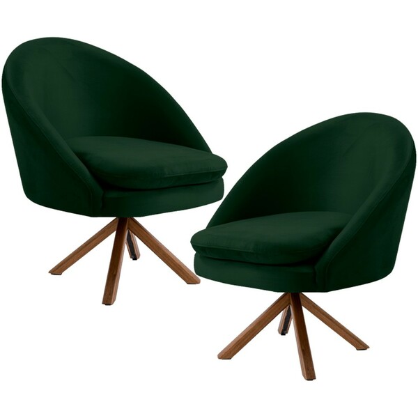 Kit 02 Poltronas Decorativa Base Giratória De Madeira Rafa D0