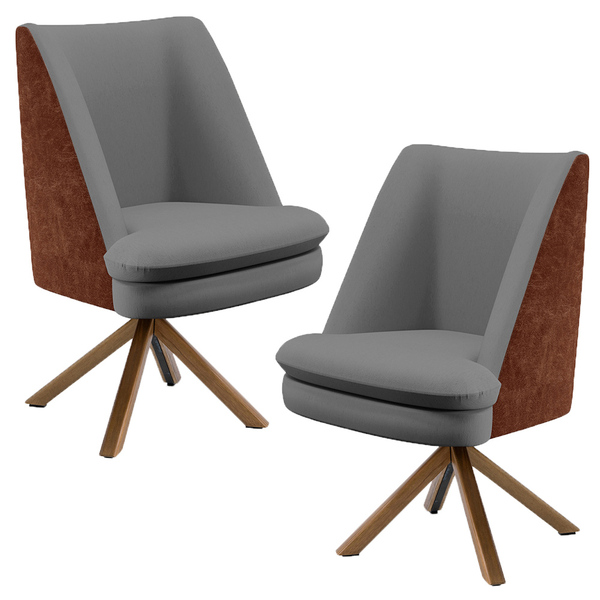 Kit 02 Poltronas Decorativa Base Giratória Pérsia D02 Linho C