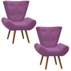 Kit 02 Poltronas Decorativa Bella Pés Madeira Suede Marsala