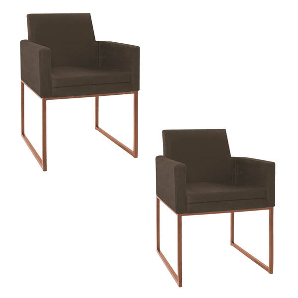 Kit 02 Poltronas Decorativa Bellinha Base De Ferro Bronze Sue