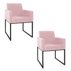 Kit 02 Poltronas Decorativa Bellinha Base De Ferro Preto Sued