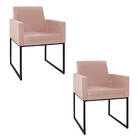 Kit 02 Poltronas Decorativa Bellinha Base De Ferro Preto Sued