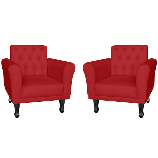 Kit 02 Poltronas Decorativa Classic Capitonê Suede Várias Cor