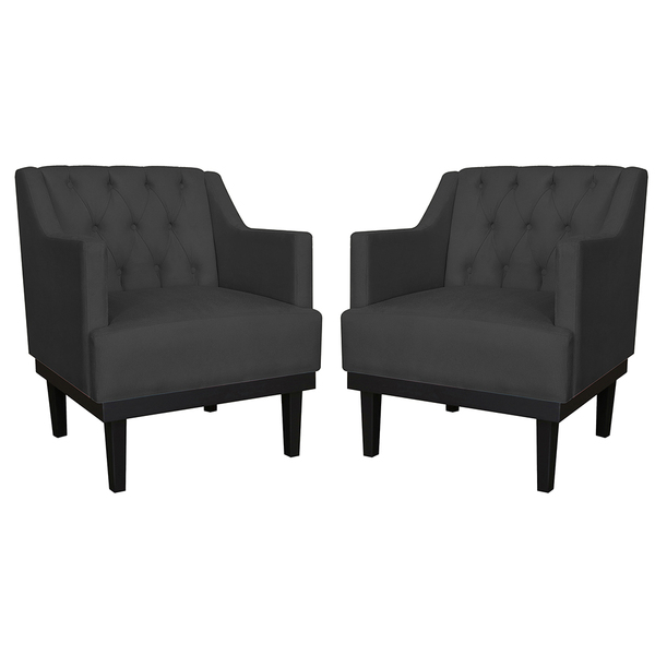 Kit 02 Poltronas Decorativa Clássica Base Em Madeira Suede Co