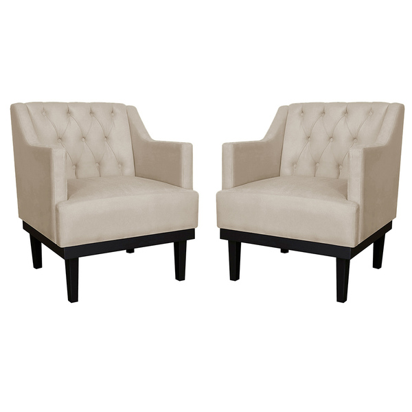 Kit 02 Poltronas Decorativa Clássica Base Em Madeira Suede Co
