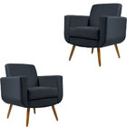 Kit 02 Poltronas Decorativa Cristal Pés Madeira Suede Azul Ma