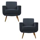 Kit 02 Poltronas Decorativa Cristal Pés Madeira Suede Azul Ma