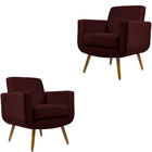 Kit 02 Poltronas Decorativa Cristal Pés Madeira Suede Marsala