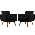 Kit 02 Poltronas Decorativa Cristal Pés Madeira Suede Preto