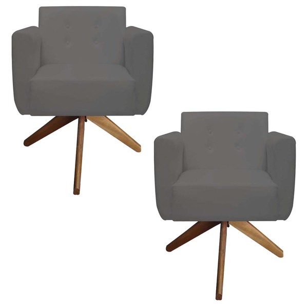 Kit 02 Poltronas Decorativa Duda Base Giratória Suede Grafite