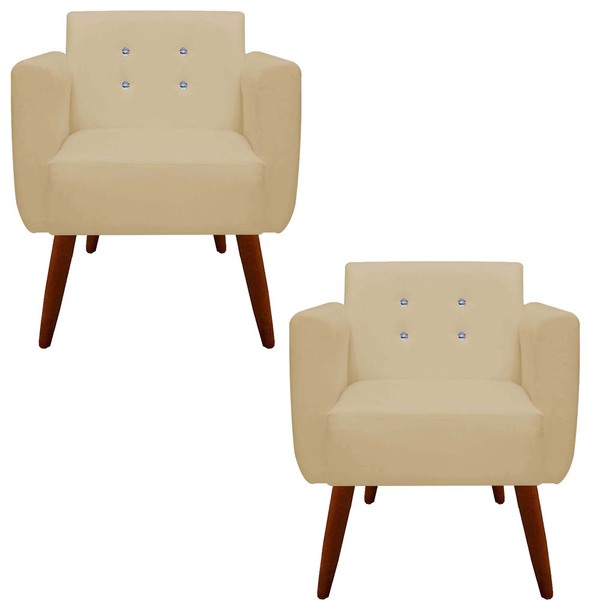 Kit 02 Poltronas Decorativa Duda C/strass Suede Bege - D'clas