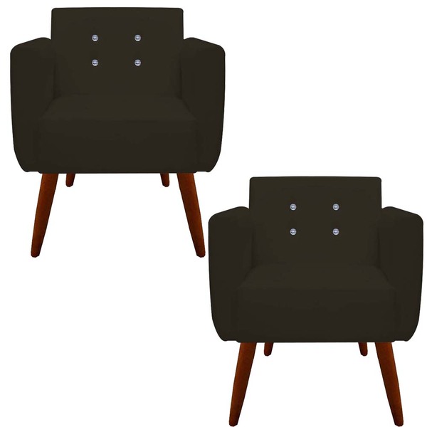 Kit 02 Poltronas Decorativa Duda C/strass Suede Marrom - D'cl
