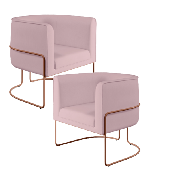 Kit 02 Poltronas Decorativa Fixa Base De Aço Cobre Betina D02