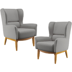 Kit 02 Poltronas Decorativa Fixa Base De Madeira Milena D02 L