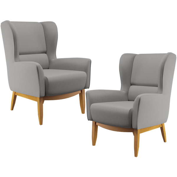 Kit 02 Poltronas Decorativa Fixa Base De Madeira Milena D02 L