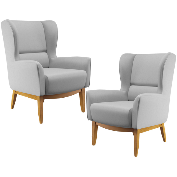 Kit 02 Poltronas Decorativa Fixa Base De Madeira Milena D02 L