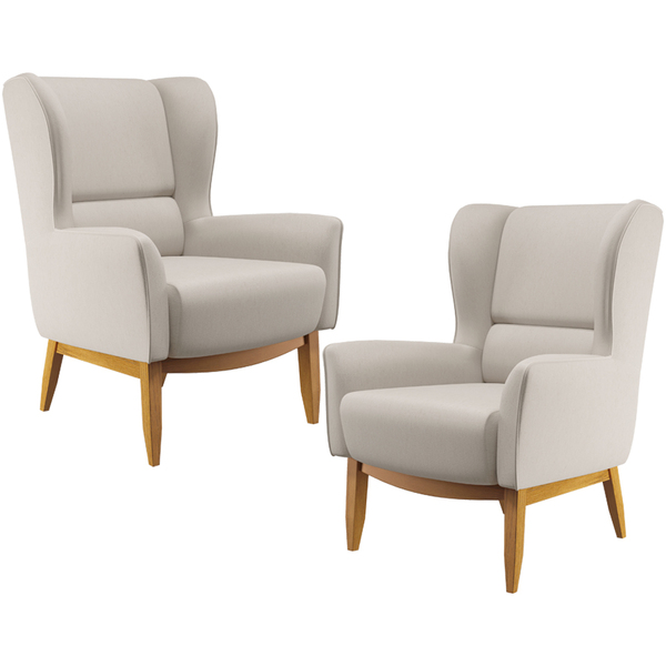 Kit 02 Poltronas Decorativa Fixa Base De Madeira Milena D02 L