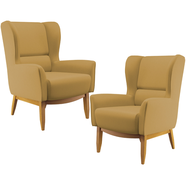 Kit 02 Poltronas Decorativa Fixa Base De Madeira Milena D02 V