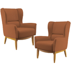 Kit 02 Poltronas Decorativa Fixa Base De Madeira Milena D02 V