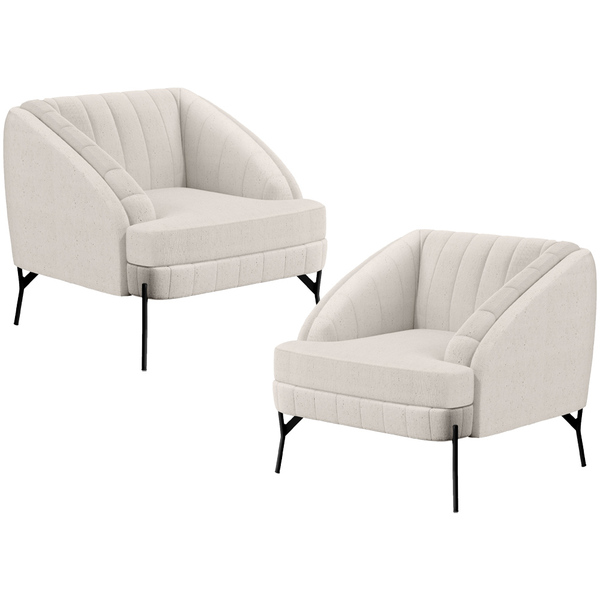 Kit 02 Poltronas Decorativa Fixa Pés De Aço Preto Coral D02 L